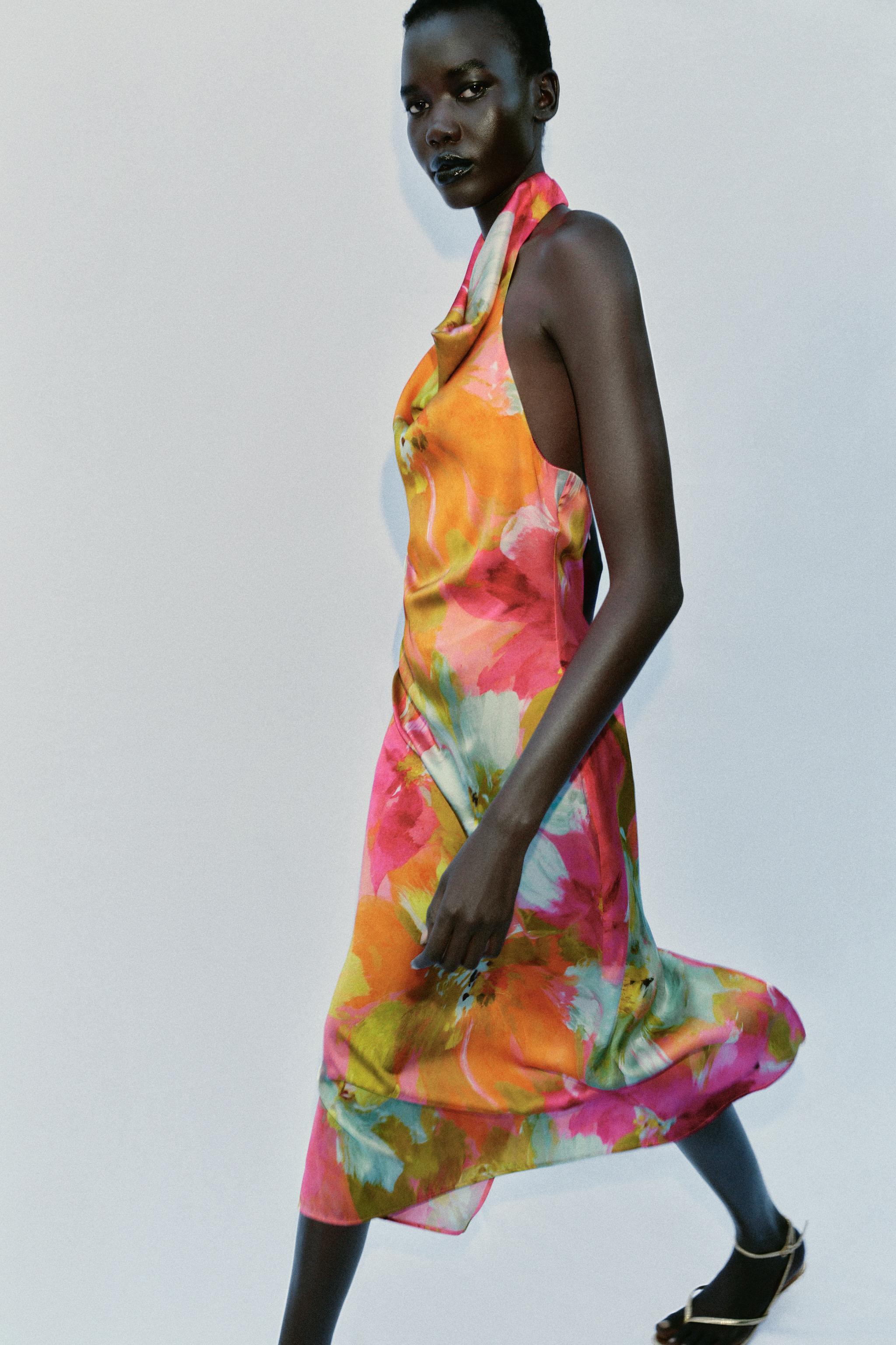 PRINTED SATIN EFFECT MIDI DRESS